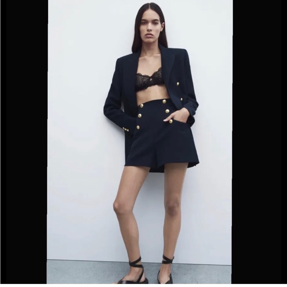 ZARA BALMAIN STYLE DOUBLE BREASTED BLAZER AND SHORTS GOLD BUTTONS - Picture 1 of 15